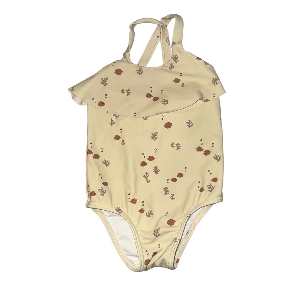 Rylee + Cru Girls Fish Coral Print Ruffle One Piece Swimsuit Cream 18-24M